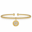 The Bujukan Collection Diamond Heart Charm Open Cuff Bangle in 14K Two-Tone Gold