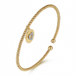 The Bujukan Collection Diamond Heart Charm Open Cuff Bangle in 14K Two-Tone Gold
