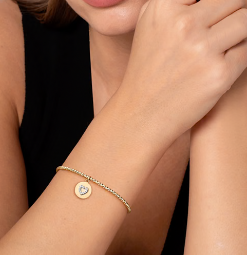 The Bujukan Collection Diamond Heart Charm Open Cuff Bangle in 14K Two-Tone Gold