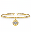 The Bujukan Collection Diamond Evil Eye Sunburst Charm Open Cuff Bangle in 14K Two-Tone Gold
