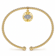 The Bujukan Collection Diamond Evil Eye Sunburst Charm Open Cuff Bangle in 14K Two-Tone Gold