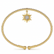 The Bujukan Collection Diamond-Accented Starburst Charm Open Cuff Bangle in 14K Yellow Gold