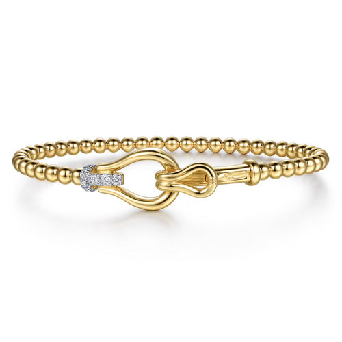 Gabriel & Co. Bujukan Beads Diamond Stirrup Cuff Bangle Bracelet in 14K Yellow Gold