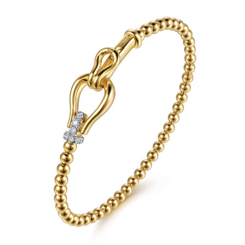Gabriel & Co. Bujukan Beads Diamond Stirrup Cuff Bangle Bracelet in 14K Yellow Gold