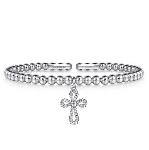 The Bujukan Collection Twisted Rope Cross Charm Open Cuff Bangle in 925 Sterling Silver