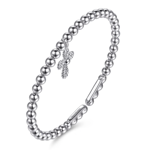 The Bujukan Collection Twisted Rope Cross Charm Open Cuff Bangle in 925 Sterling Silver
