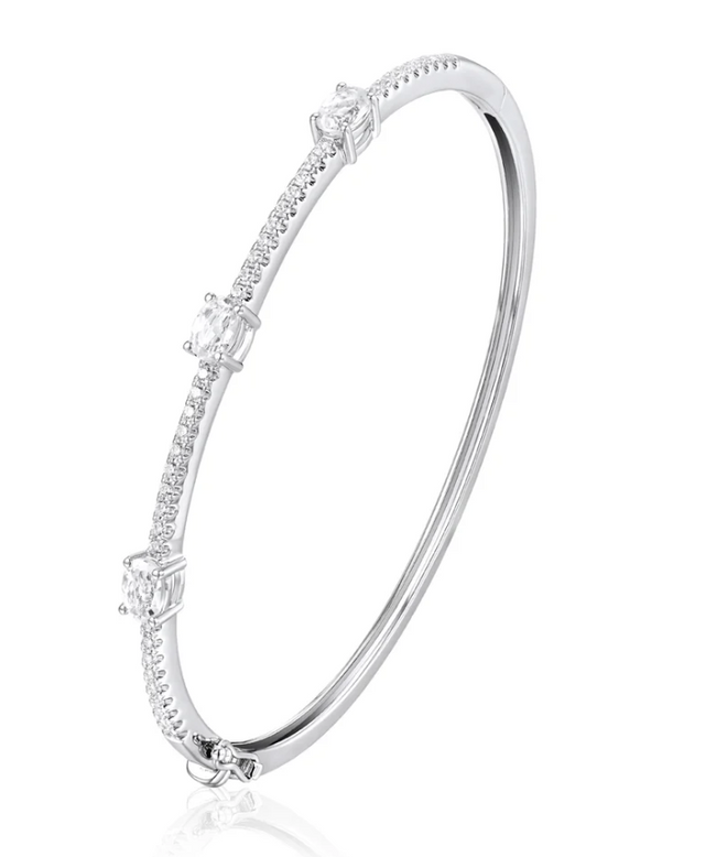 Gorgeous Oval and Pave Diamond Station Bangle in 18K White Gold