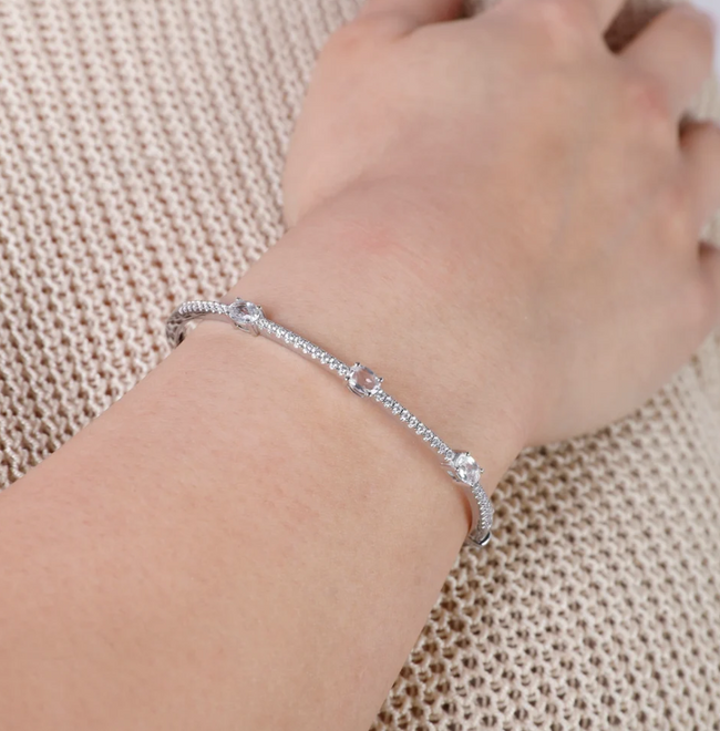 Gorgeous Oval and Pave Diamond Station Bangle in 18K White Gold