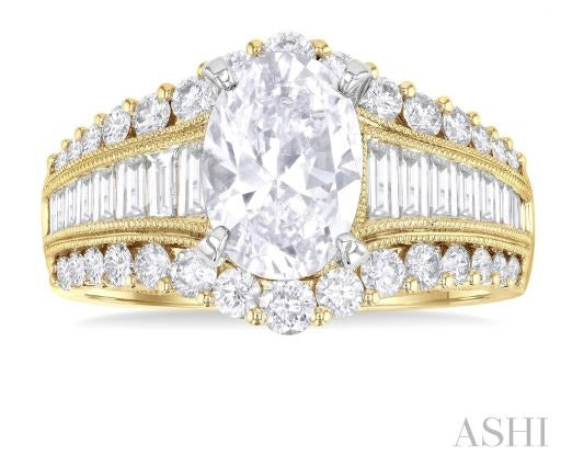 Gorgeous Baguette Round and Oval Shape Diamond Engagement Ring in 14K Yellow Gold | Gemma's Jewelers