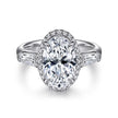 Shimmering Three Stone Halo Diamond Engagement Ring with 3.60 Carats in 18K Gold | Gemma's Jewelers