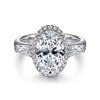 Shimmering Three Stone Halo Diamond Engagement Ring with 3.60 Carats in 18K Gold | Gemma's Jewelers