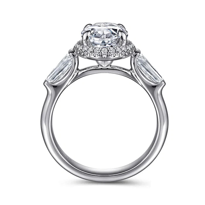 Shimmering Three Stone Halo Diamond Engagement Ring with 3.60 Carats in 18K Gold | Gemma's Jewelers