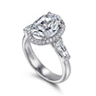 Shimmering Three Stone Halo Diamond Engagement Ring with 3.60 Carats in 18K Gold | Gemma's Jewelers