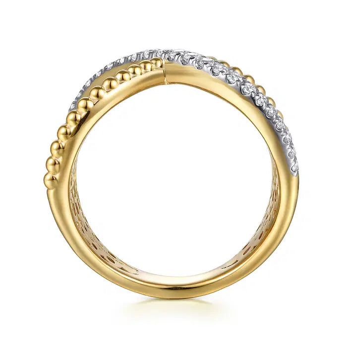 Bujukan Bold - 14K Yellow Gold Bujukan and Diamond Wide Band X Ring