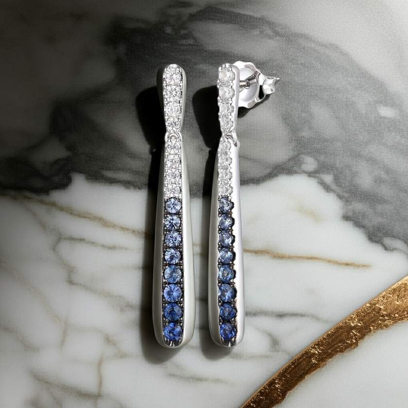Chic & Elegant LeVian Denim Ombré Sapphire Earrings in 14K Vanilla Gold