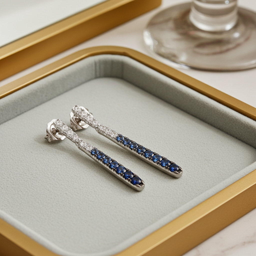 Chic & Elegant LeVian Denim Ombré Sapphire Earrings in 14K Vanilla Gold