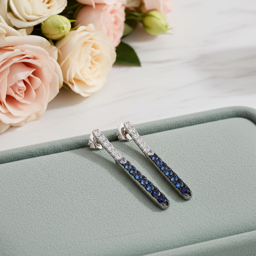 Chic & Elegant LeVian Denim Ombré Sapphire Earrings in 14K Vanilla Gold