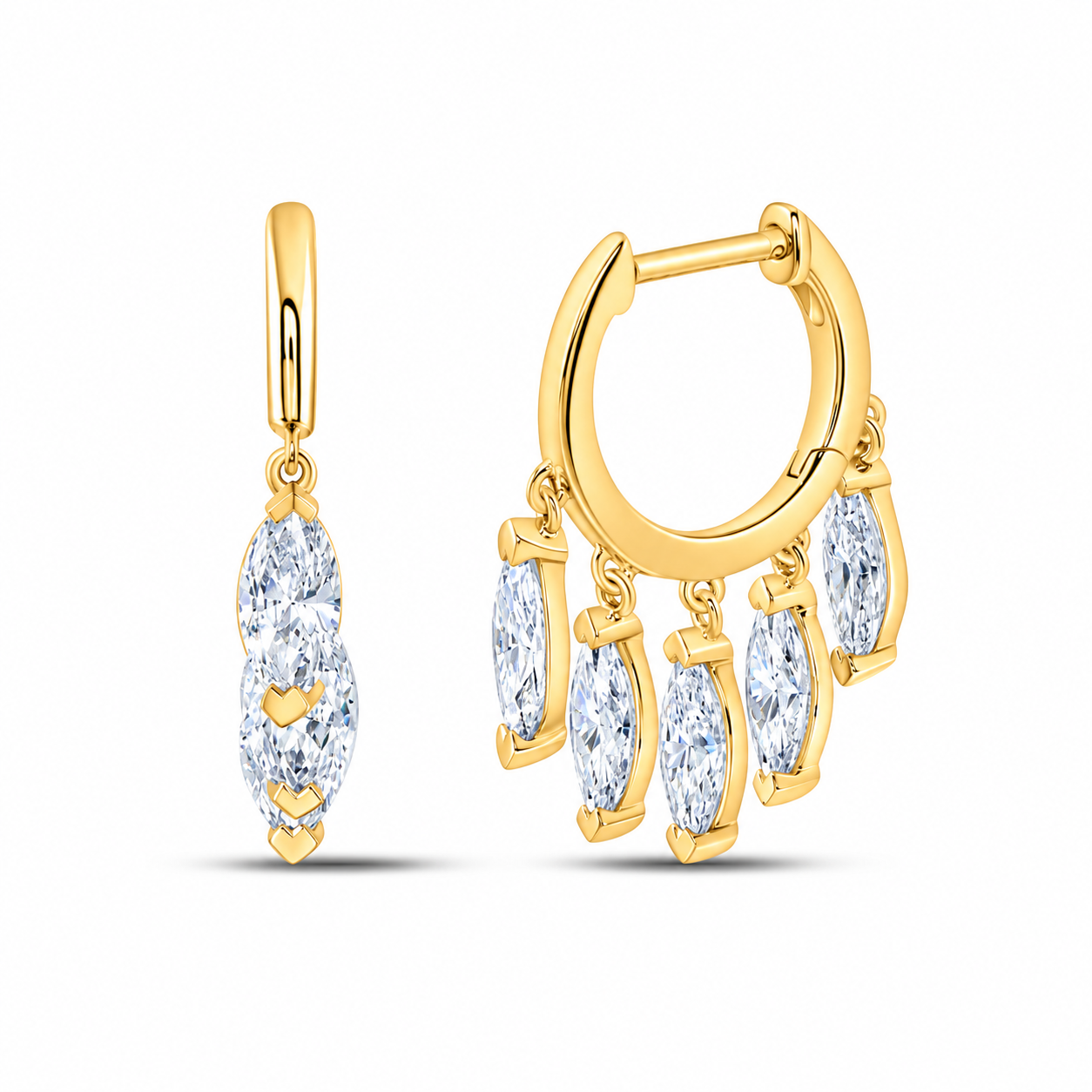 14K Yellow Gold Marquise Lab-Grown Diamond Fringe Hoops, 2⅜ CTW