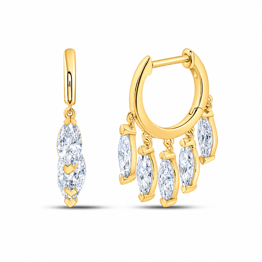 14K Yellow Gold Marquise Lab-Grown Diamond Fringe Hoops, 2⅜ CTW