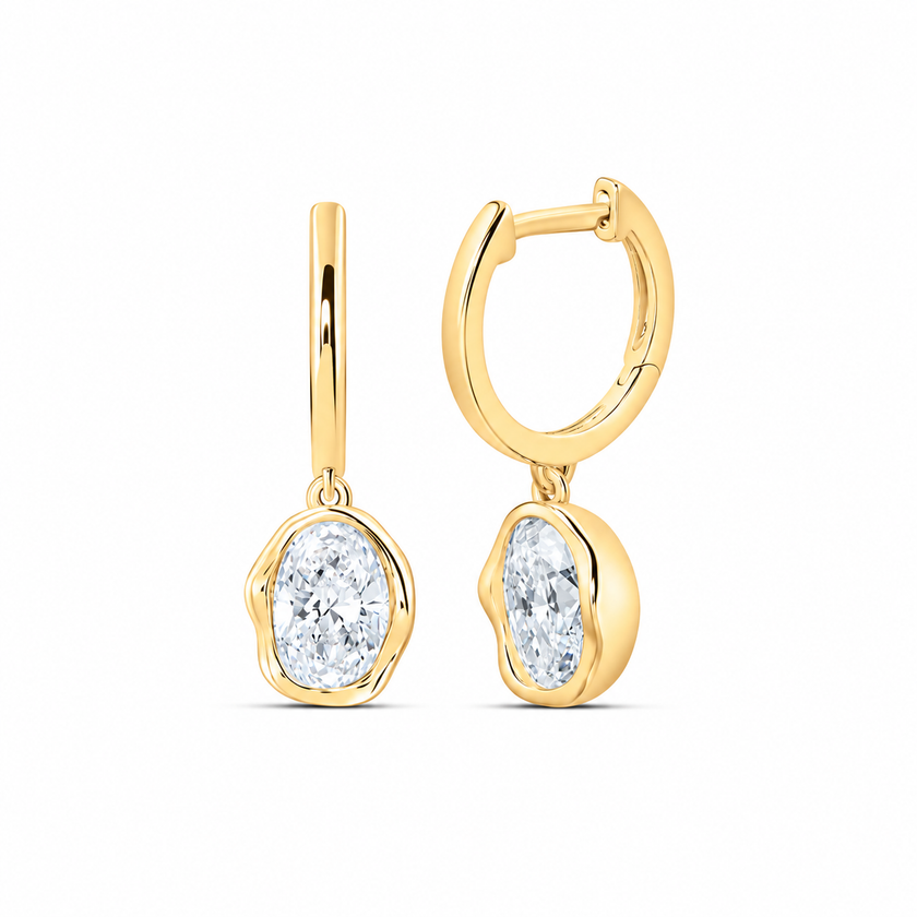 14K Yellow Gold Oval Lab-Grown Diamond Bezel Drop Earrings, 1¾ CTW