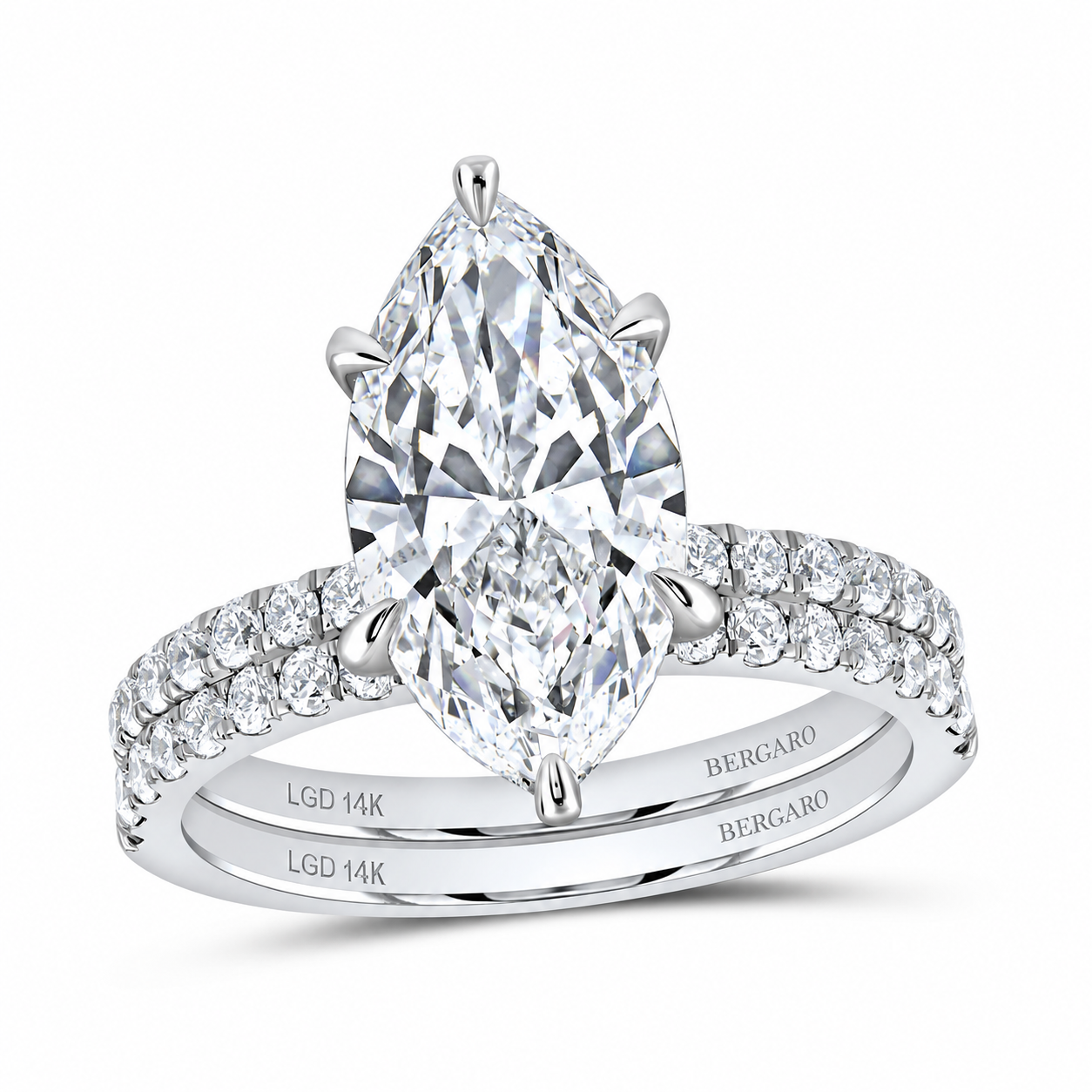 14K White Gold Marquise Lab-Grown Diamond Bridal Set, 3¾ CTW