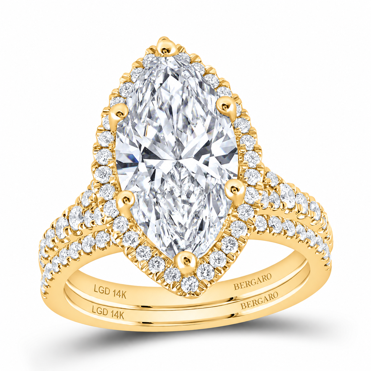 14K Yellow Gold Marquise Halo Lab-Grown Diamond Bridal Set, 4¾ CTW
