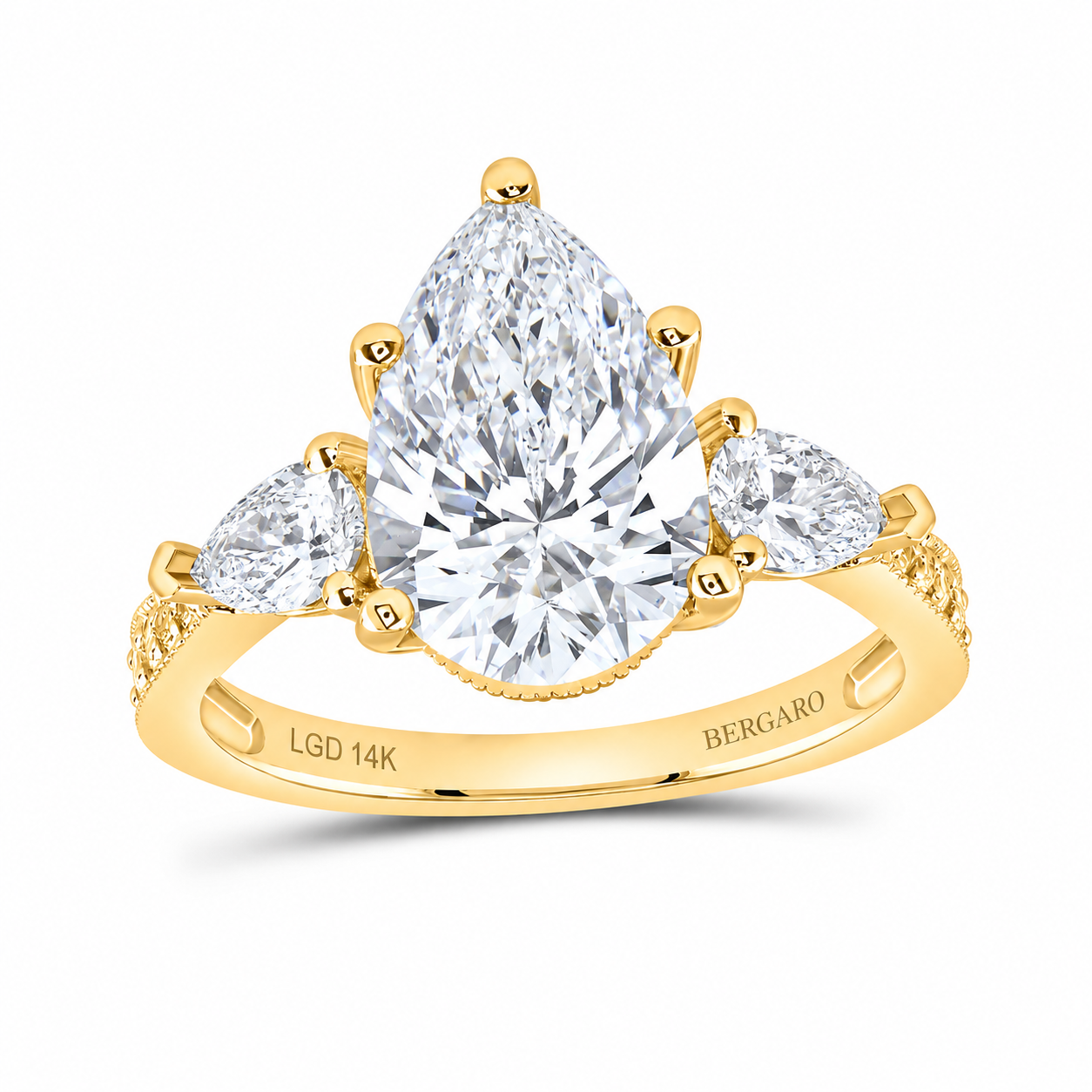 14K Yellow Gold Pear Lab-Grown Diamond Three-Stone Ring, 3¾ CTW
