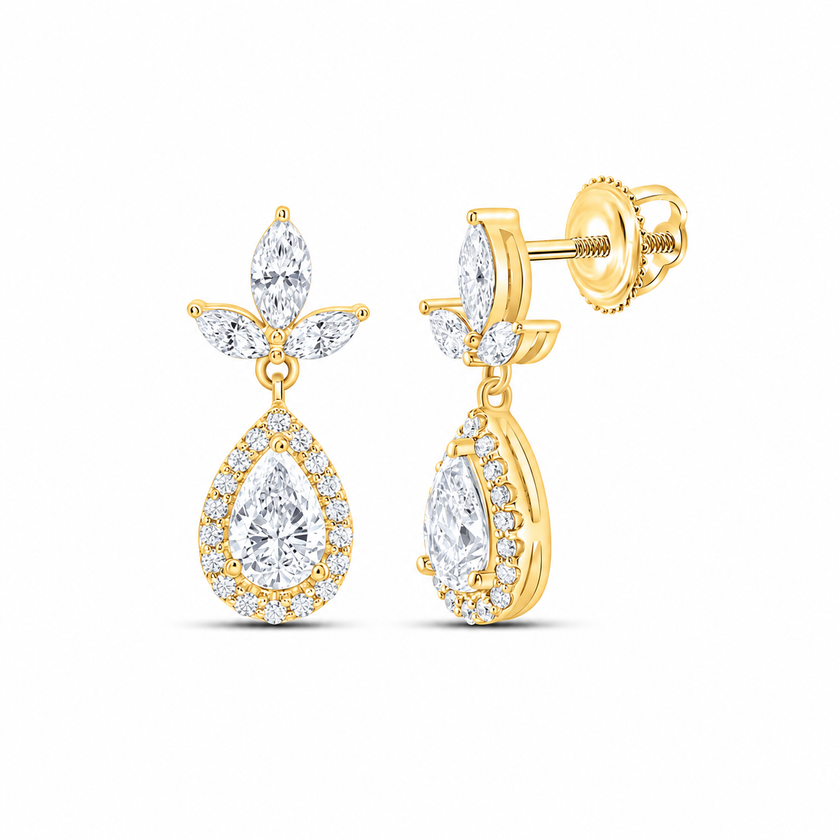 14K Yellow Gold Pear Halo Lab-Grown Diamond Drop Earrings – 1 3/4 CTW