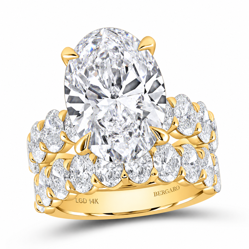 14K Yellow Gold Oval Lab-Grown Diamond Bridal Set, 12.00 CTW