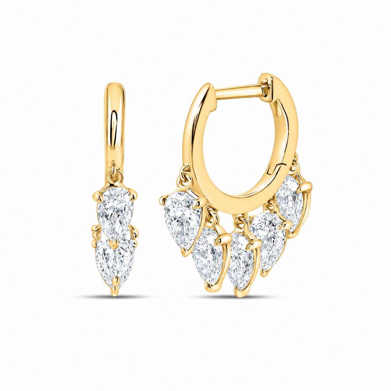 14K Yellow Gold Pear-Shaped Lab-Grown Diamond Fringe Hoops, 2½ CTW