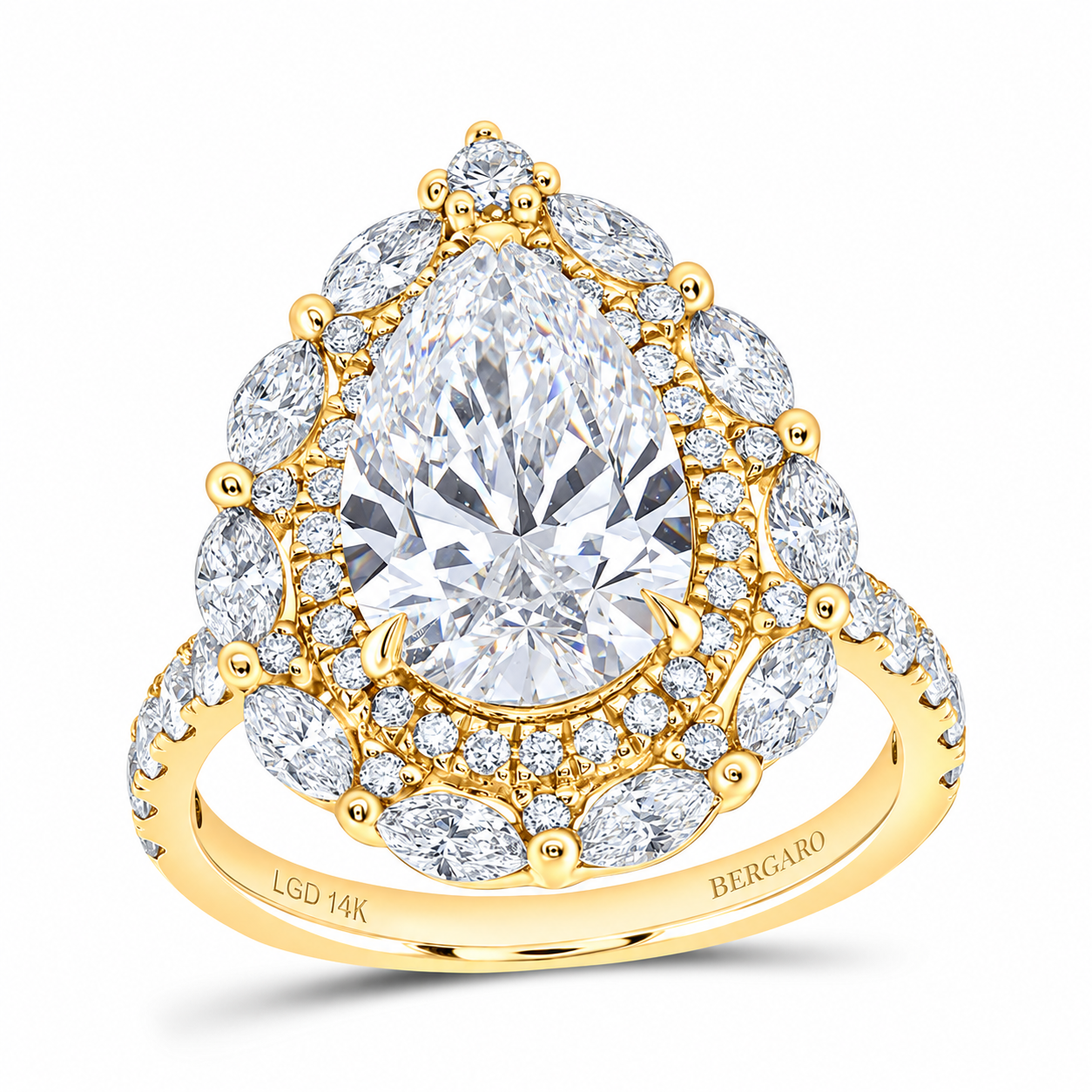14K Yellow Gold Pear Lab-Grown Diamond Double Halo Ring, 4⅓ CTW
