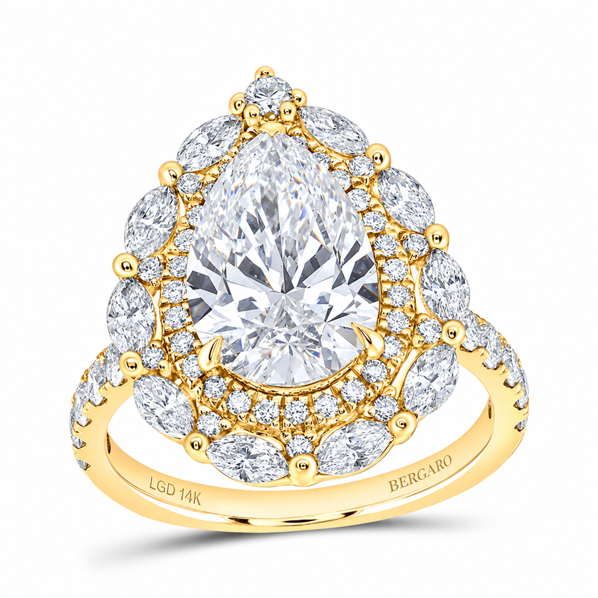 14K Yellow Gold Pear Lab-Grown Diamond Double Halo Ring, 4⅓ CTW