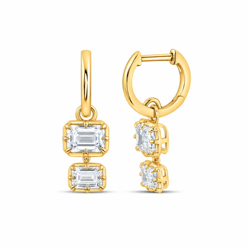 14K Yellow Gold Emerald-Cut Lab-Grown Diamond Drop Earrings, 3.00 CTW