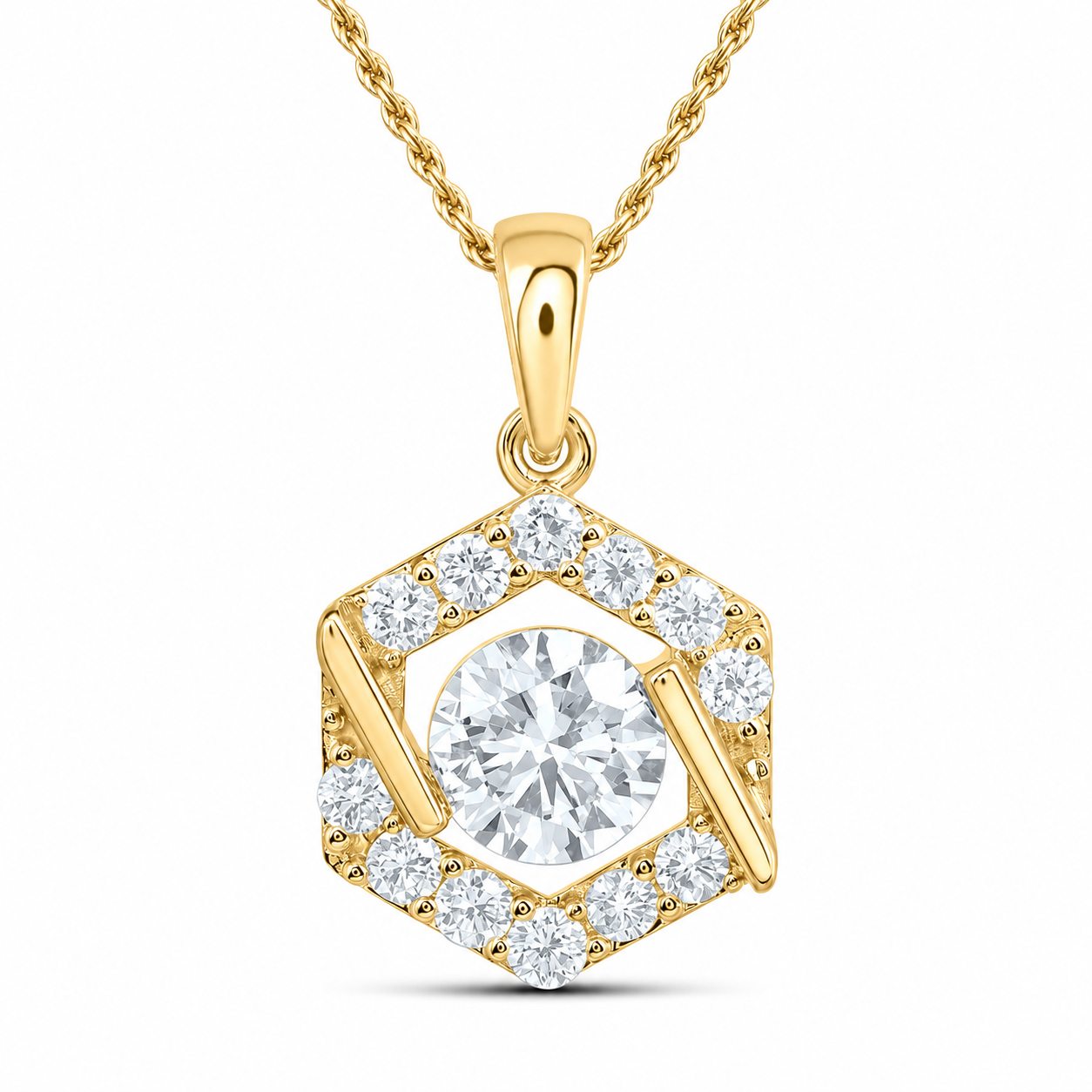 1 1/3 CTW Geometric Lab-Grown Diamond Pendant in 10K Yellow Gold