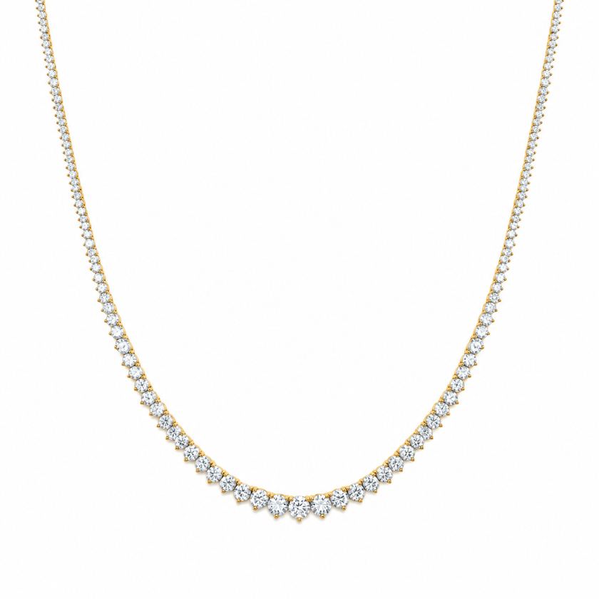 14K Yellow Gold Graduated Lab-Grown Diamond Tennis Necklace, 10.00 CTW