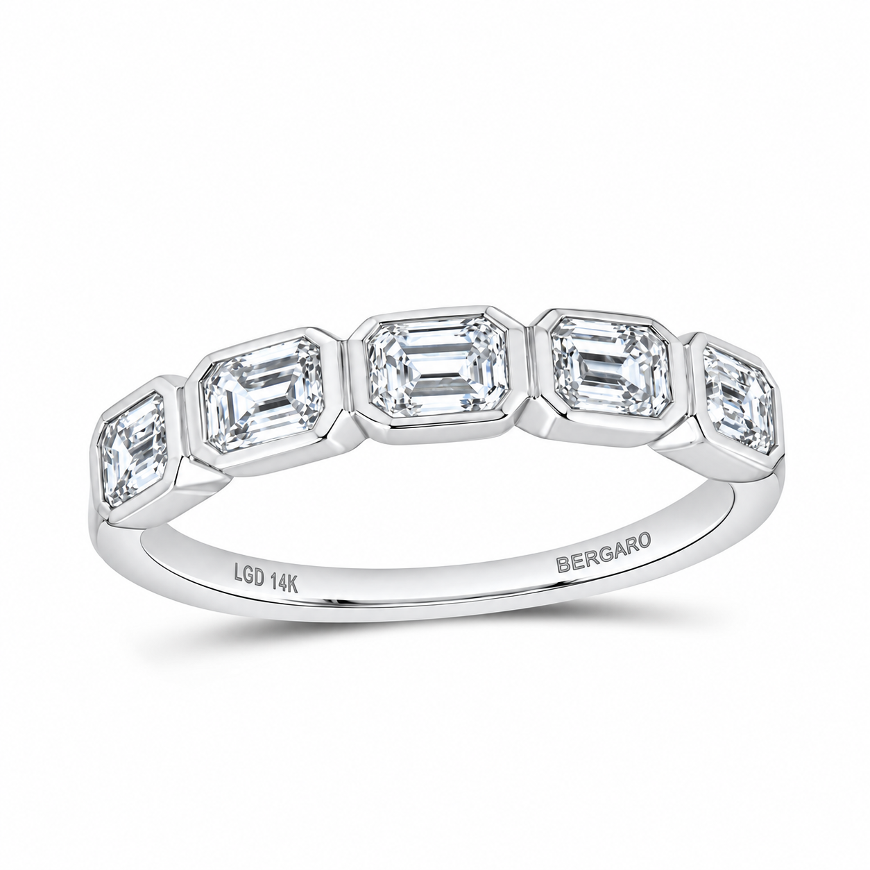 14K White Gold Emerald-Cut Lab-Grown Diamond Bezel Band, 1¼ CTW