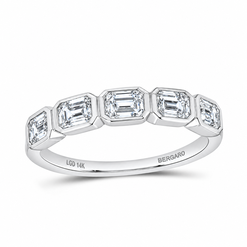 14K White Gold Emerald-Cut Lab-Grown Diamond Bezel Band, 1¼ CTW