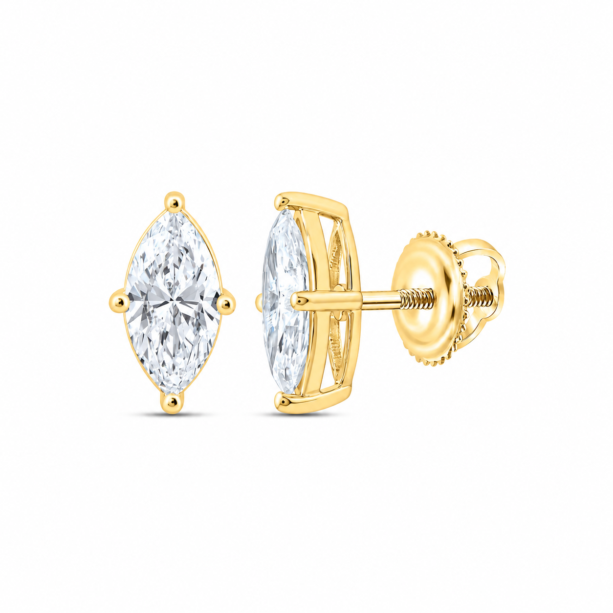 14K Yellow Gold Marquise Stud Earrings with 2 CTW Certified Lab-Grown Diamonds