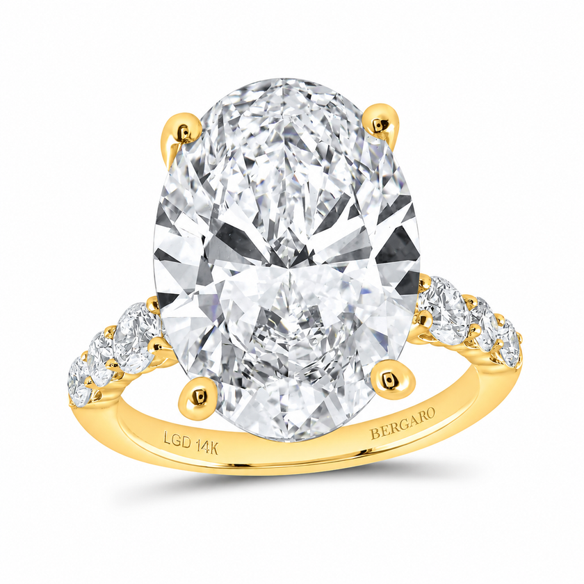 14K Yellow Gold Oval Lab-Grown Diamond Engagement Ring, 11.00 CTW