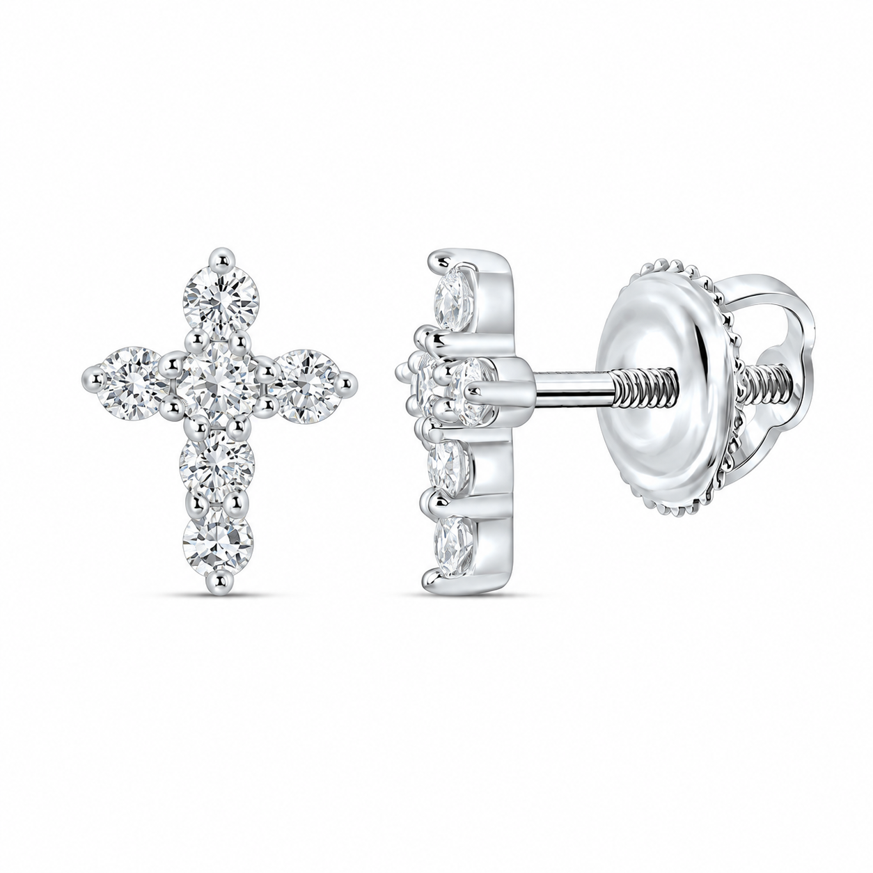 1/5 CTW Lab-Grown Diamond Cross Stud Earrings in 10K White Gold