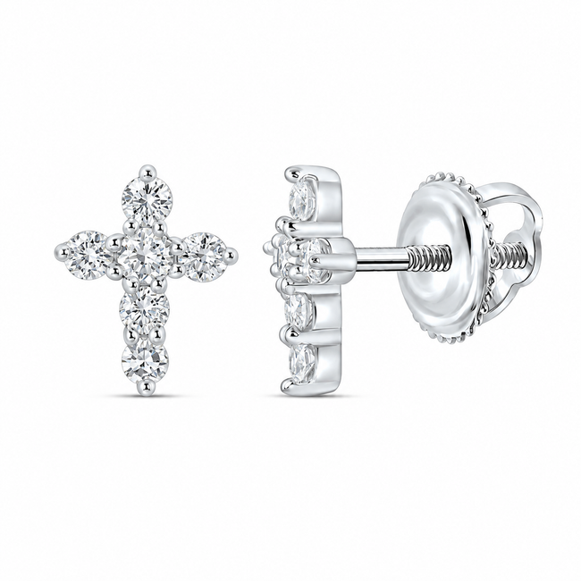 1/5 CTW Lab-Grown Diamond Cross Stud Earrings in 10K White Gold
