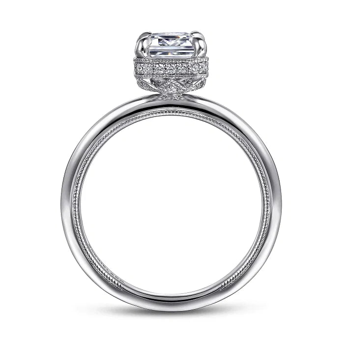 Modern Yet Classic Emerald Cut Hidden Halo Diamond Engagement Ring in 14K Gold | Gemma's Jewelers