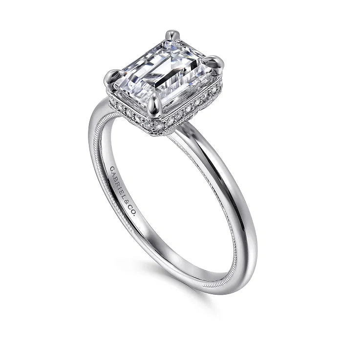 Modern Yet Classic Emerald Cut Hidden Halo Diamond Engagement Ring in 14K Gold | Gemma's Jewelers