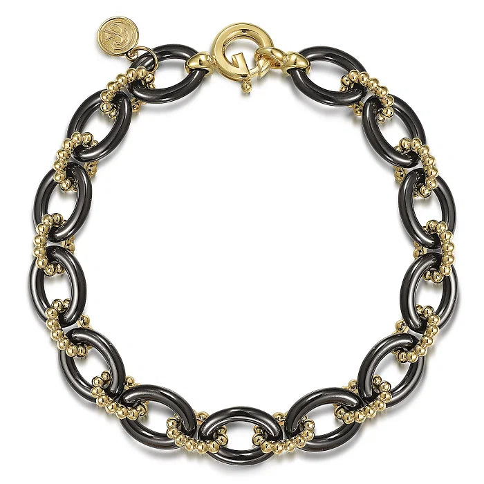 Fun & Fabulous Yellow Gold and Black Ceramic Dynamic Link Bracelet | Gemma's Jewelers