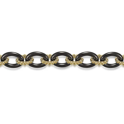 Fun & Fabulous Yellow Gold and Black Ceramic Dynamic Link Bracelet | Gemma's Jewelers