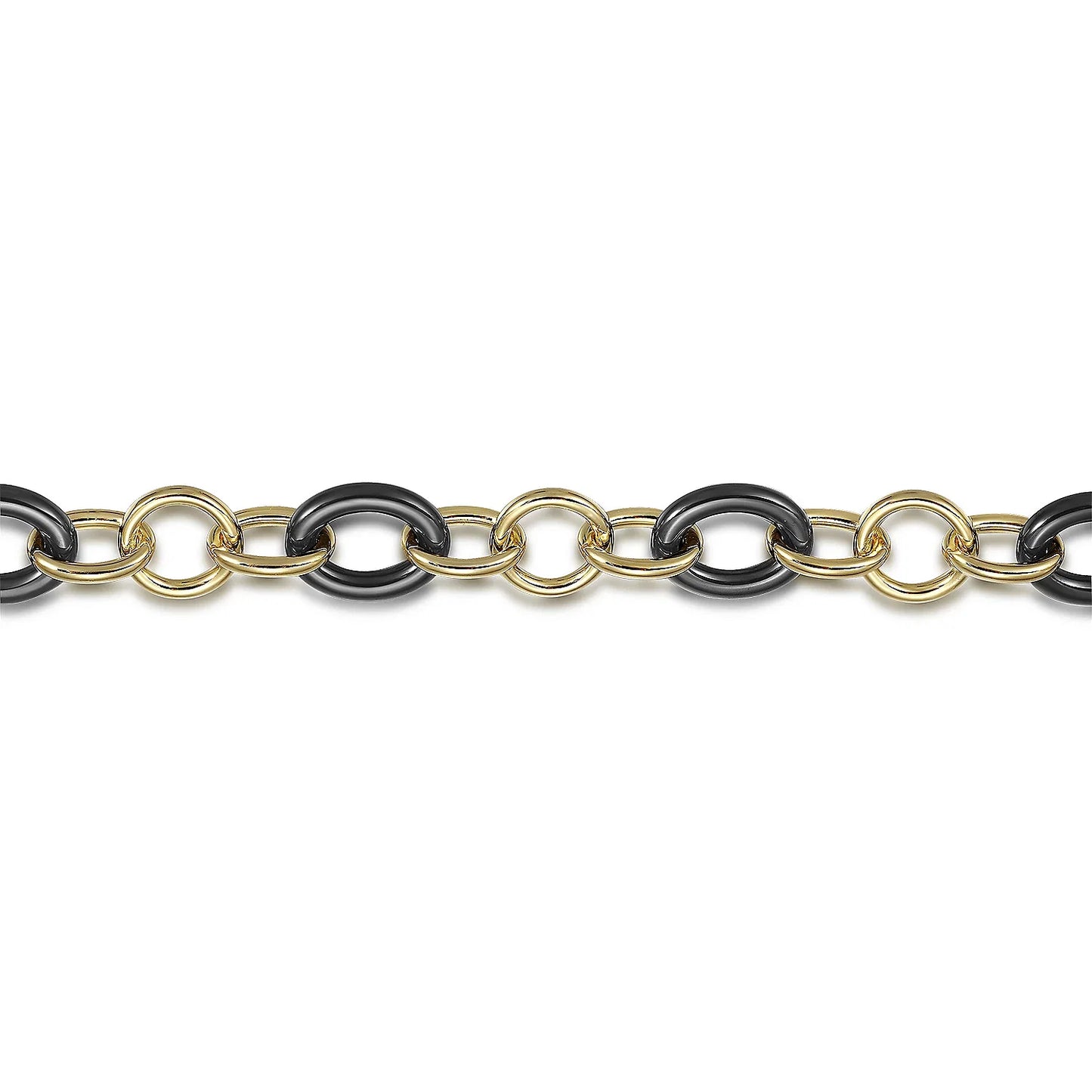14K Yellow Gold Tube and Black Oval Ceramic Link Chain Tennis Bracelet