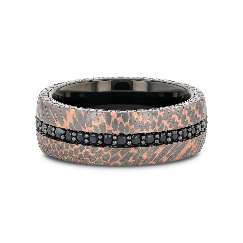 Black Tungsten Ring with Superconductor Finish and Black Sapphires