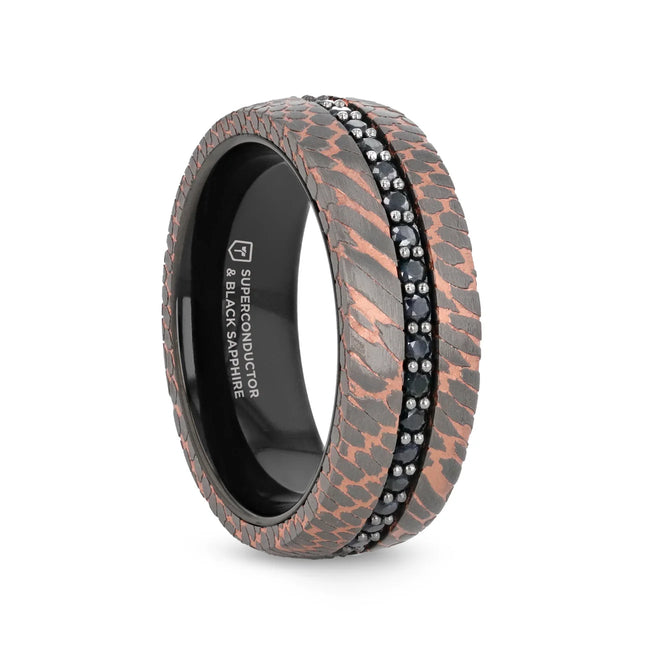Black Tungsten Ring with Superconductor Finish and Black Sapphires