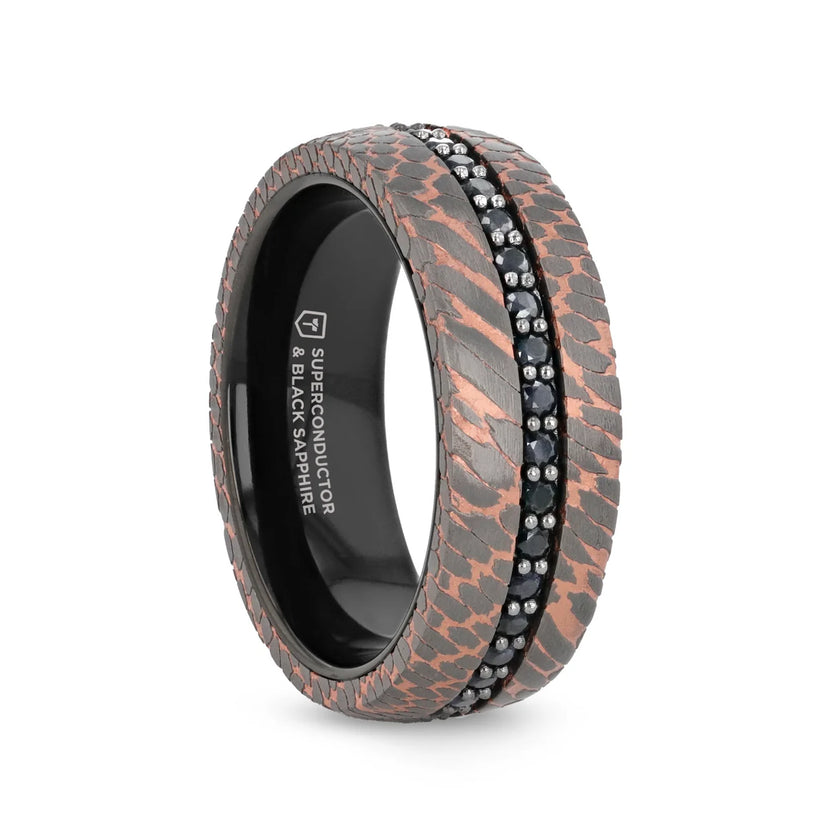 Black Tungsten Ring with Superconductor Finish and Black Sapphires