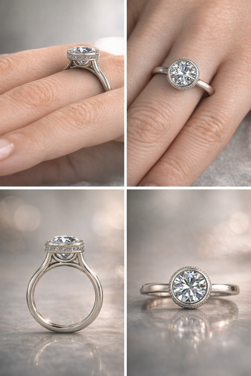 2 Carat Bezel Engagement Ring with Hidden Halo